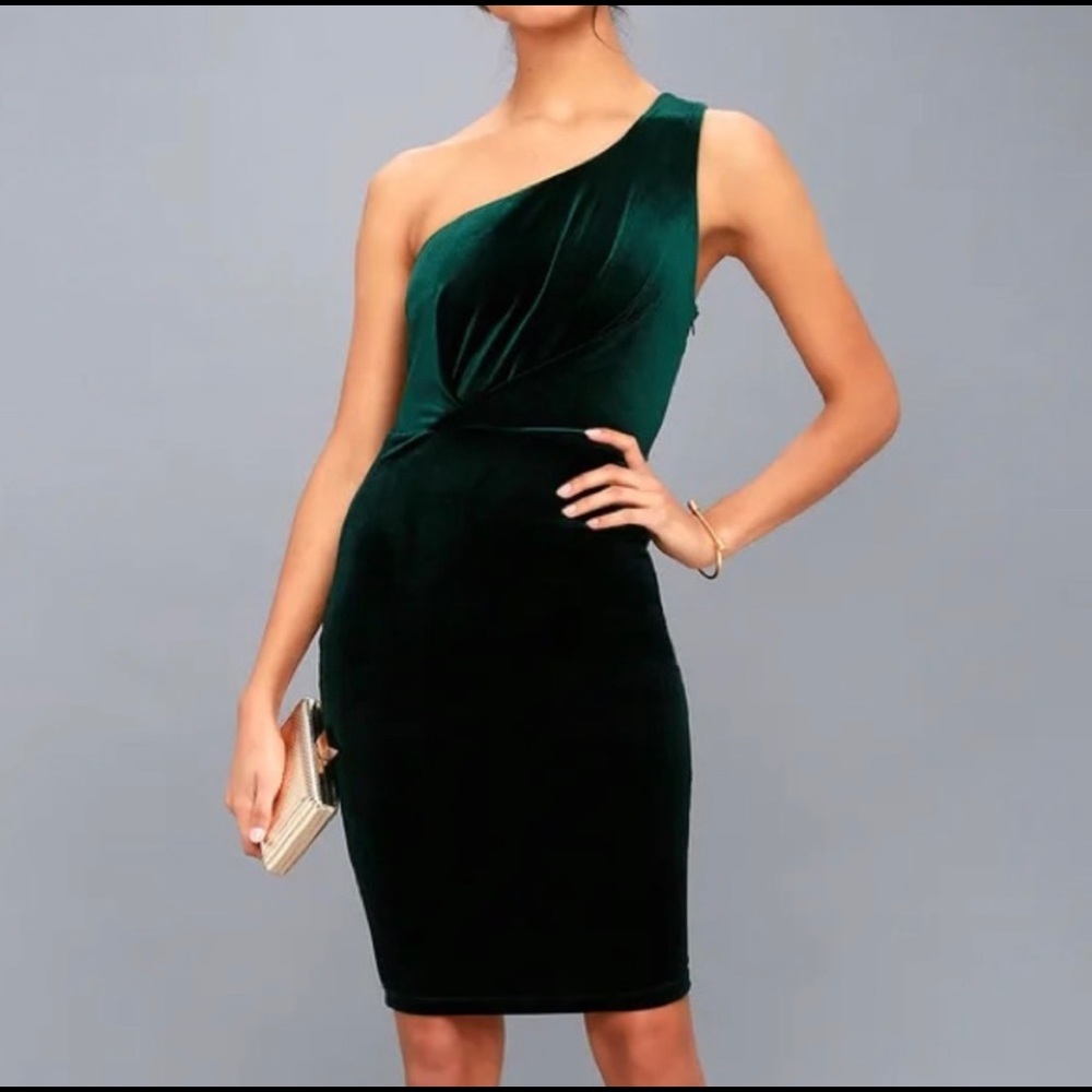 Lulus forest green velvet mini dress